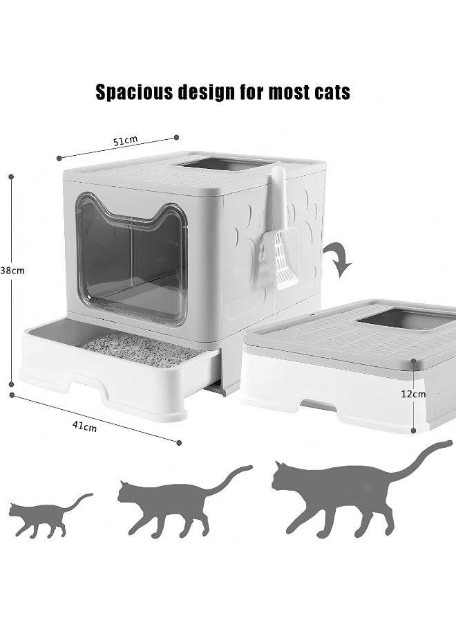 BLOOMING TIME Two-Way Foldable Drawer Type Cat Litter Box - Spacious Kitty Litter Tray with complementory Scoop and Drawer Design for Easy Cleaning and Convenience 51x41x38cm - Image 4